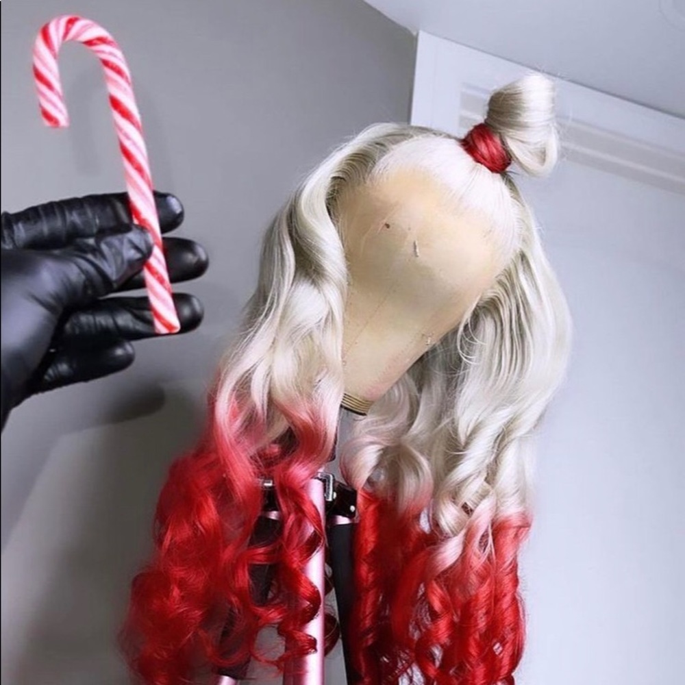 Platinum with red highlights Human Virgin Hair Pre Plucked Lace Front Wig